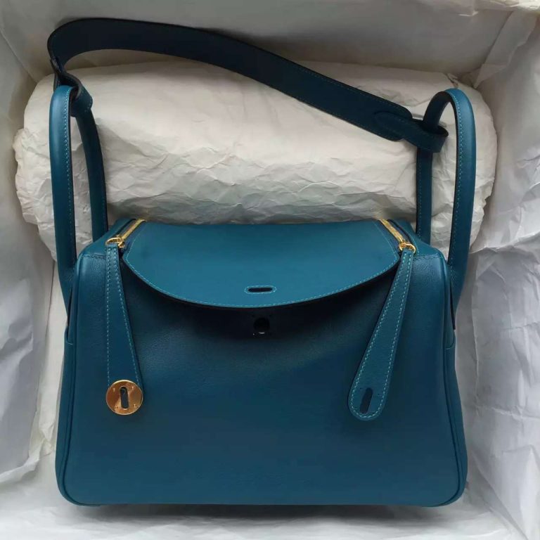 2015 Womens Bag Hermes 7L Prussian Blue Swift Leather Lindy Bag  30CM