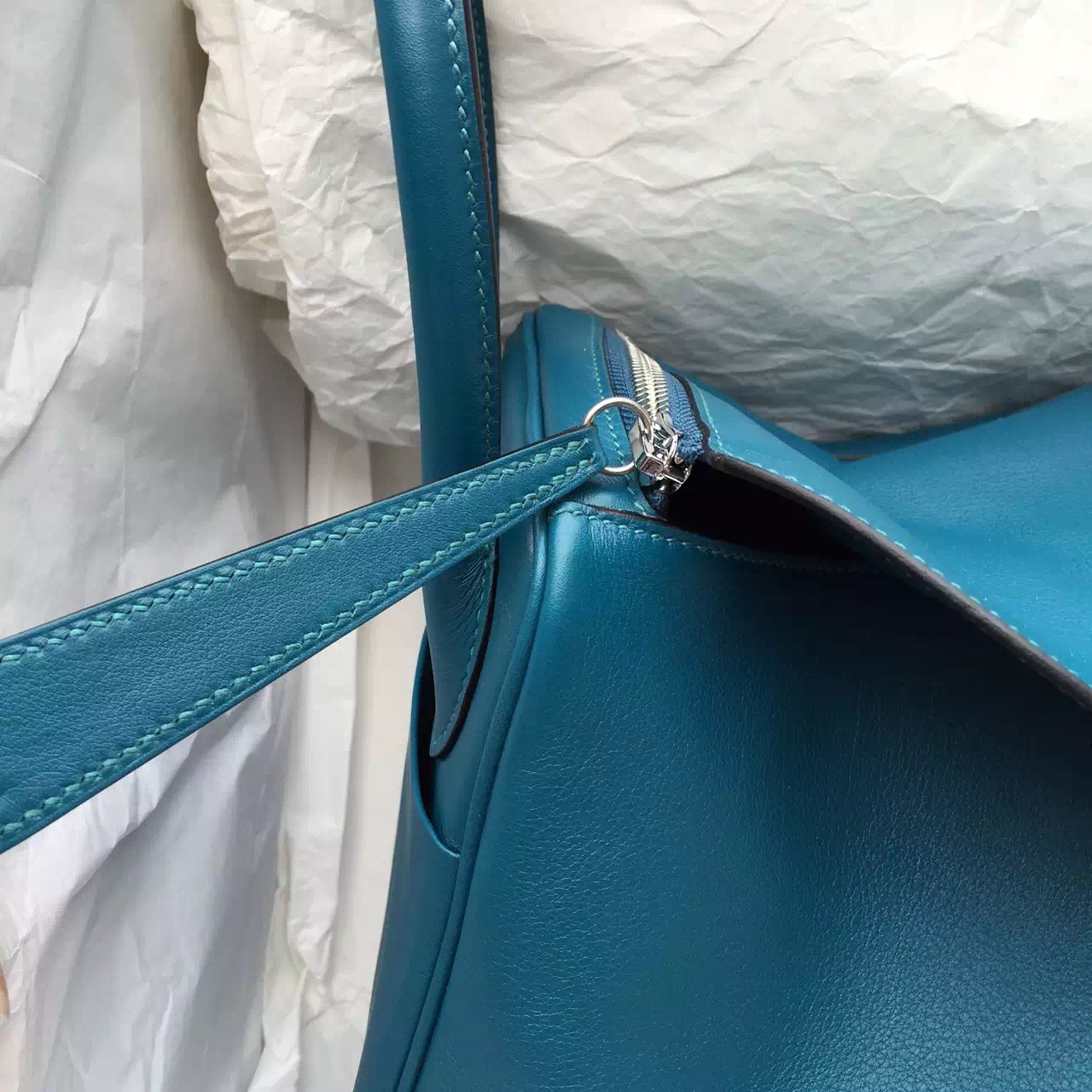 2015 New Women&#8217;s Bag Hermes 7L Prussian Blue Swift Leather Lindy Bag 30CM