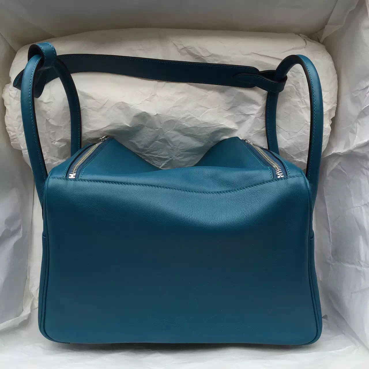 2015 New Women&#8217;s Bag Hermes 7L Prussian Blue Swift Leather Lindy Bag 30CM