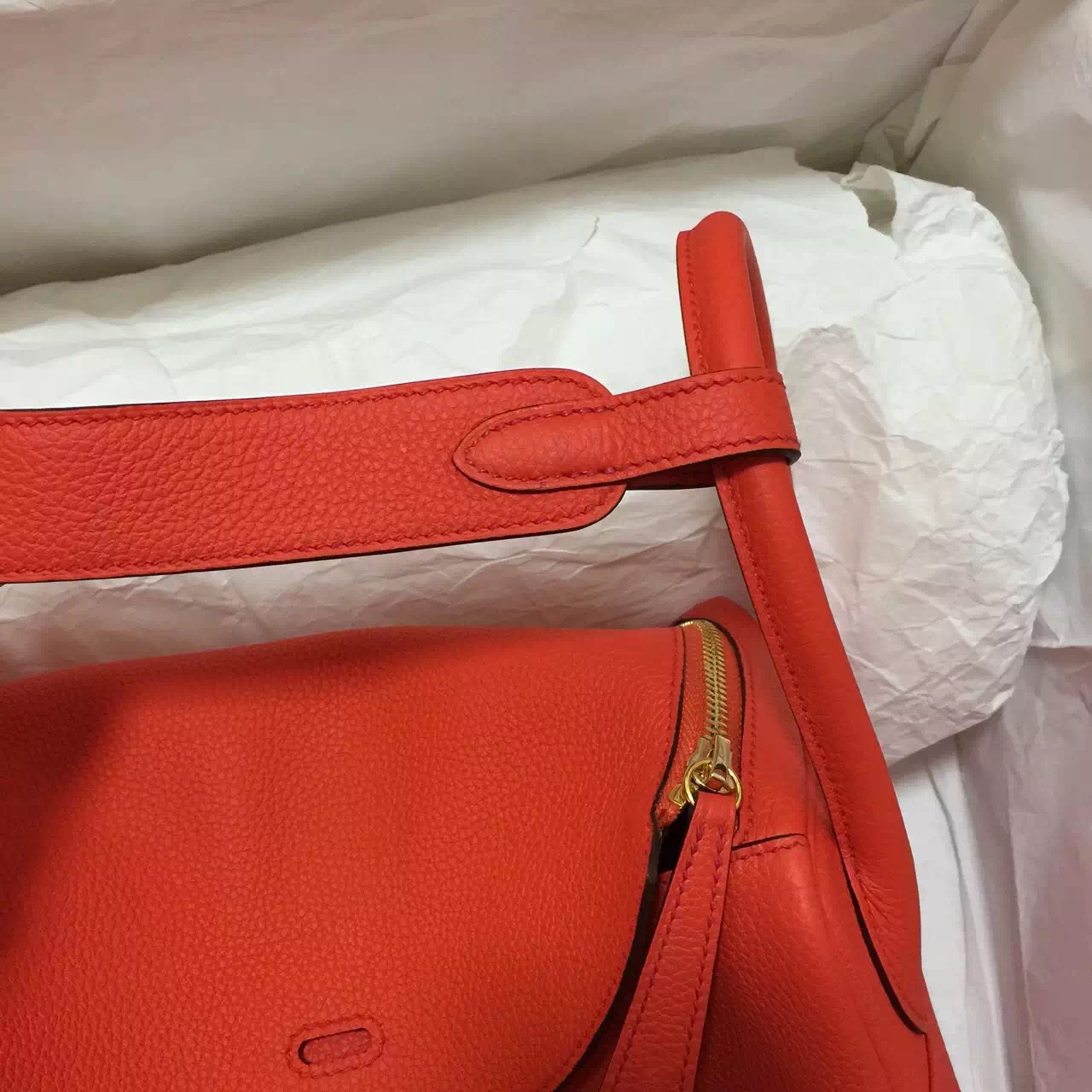 Hermes Togo Leather Lindy Bag 30CM in 9T Flame Red Gold Hardware