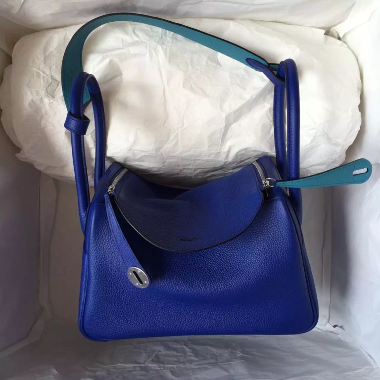 Hermes 7T Blue Electric & 7B Turquoise Blue Togo Leather Lindy  26CM