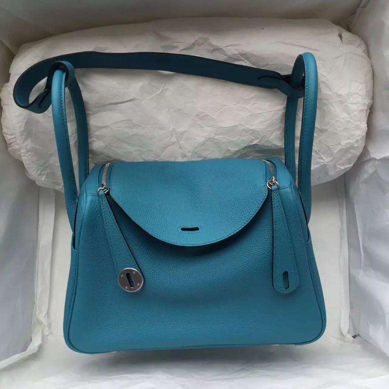 Hermes 7B Turquoise Blue Togo Leather Lindy Bag  26CM Womens Tote Bag