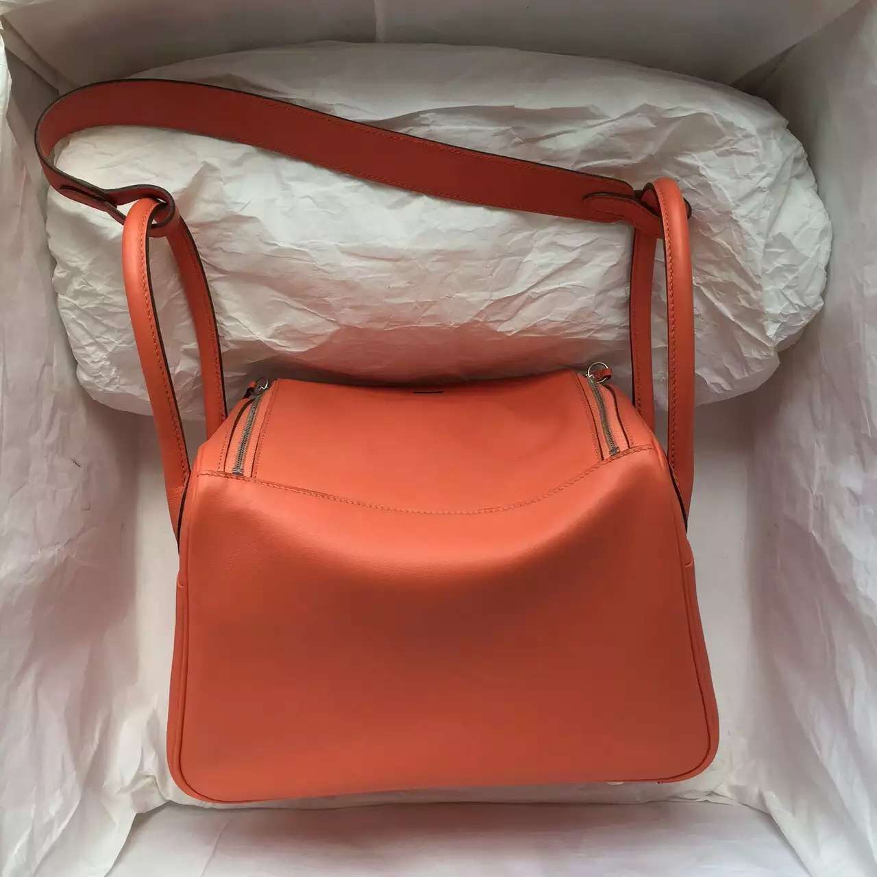 Cheap Hermes L5 Crevette Pink Swift Leather Lindy Bag 26CM Women&#8217;s Shoulder Bag