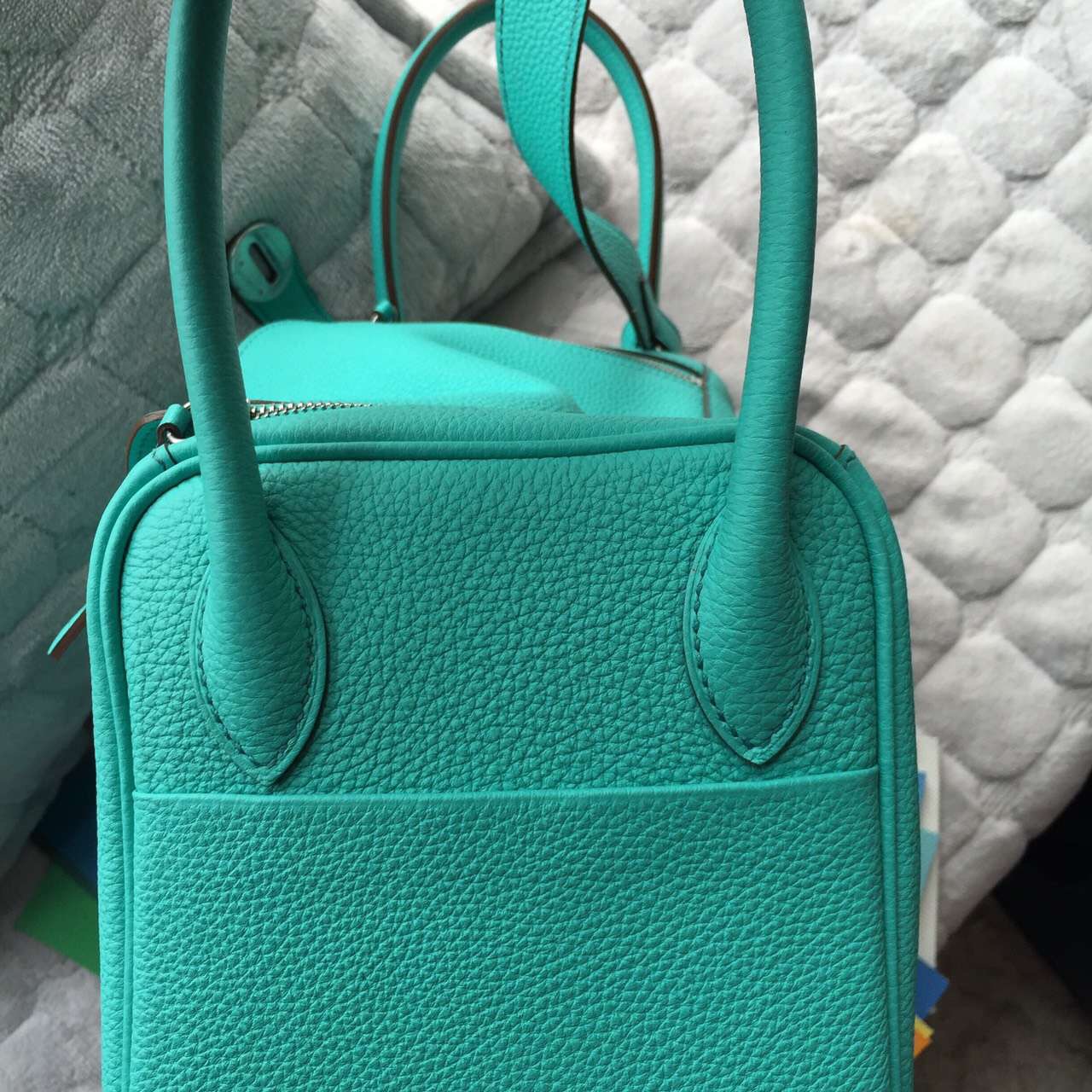 Discount Hermes Lindy Bag 26CM in 7V Lake Green Togo Leather Women&#8217;s Handbag
