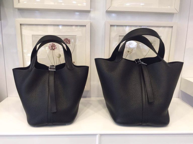 High Quality Hermes Togo Leather & Swift Leather Picotin Lock Handbag in Black