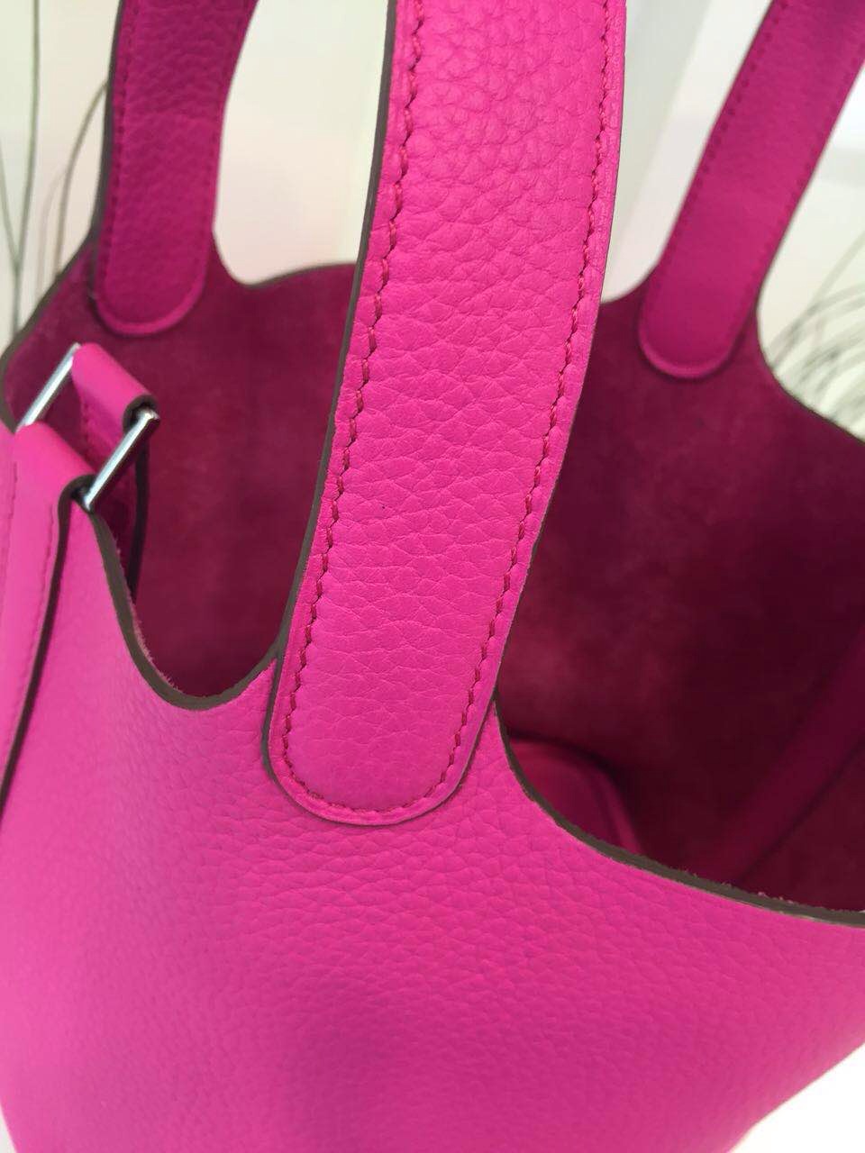 Hand Stitching Hermes Hot Pink Original Togo Leather Picotin Lock Bag 18 &#038; 22CM