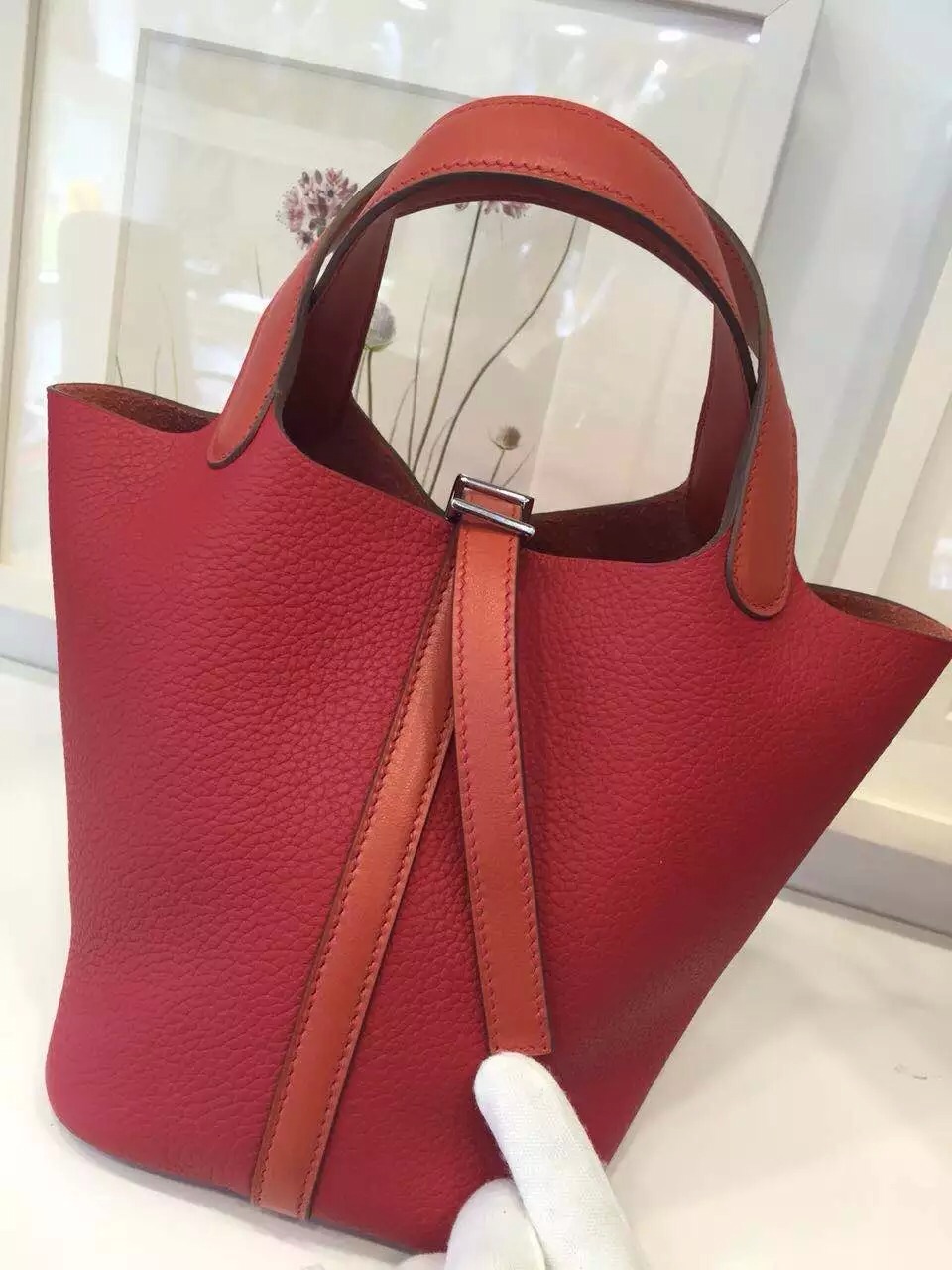 Discount Hermes Togo Leather&#038; Swift Leather Q5 Chinese Red Picotin Lock Tote Bag Two Size