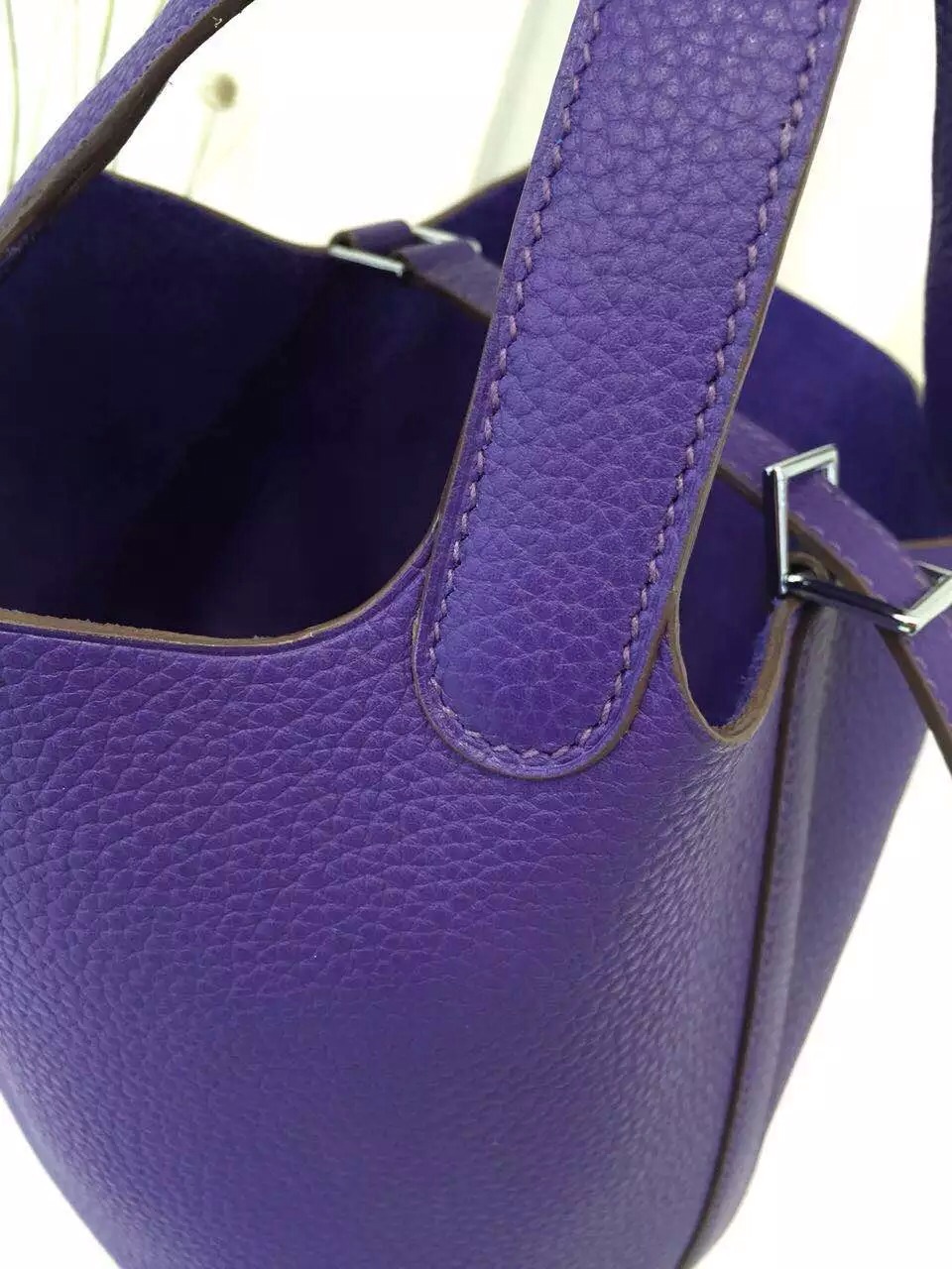 Hand Stitching Hermes 9K Iris Purple Original Togo Leather Picotin Lock Bag18 &#038; 22CM