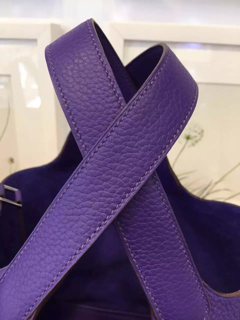 Hand Stitching Hermes 9K Iris Purple Original Togo Leather Picotin Lock Bag18 &#038; 22CM
