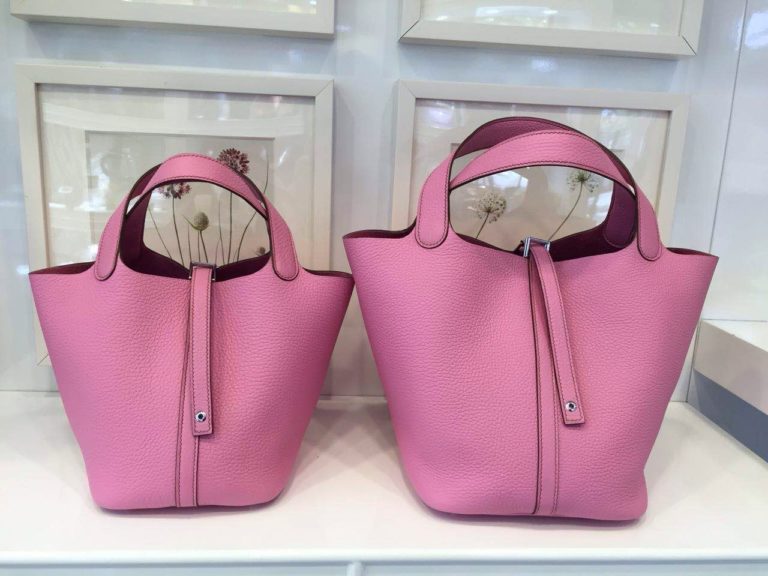 Hermes 5P Pink Sakura Original Togo Leather Picotin Lock Bag  18 &  22CM