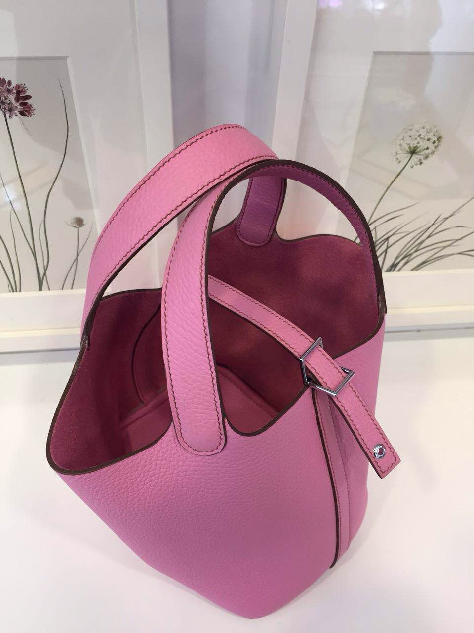 Hot Sale Hermes 5P Pink Sakura Original Togo Leather Picotin Lock Bag 18 &#038; 22CM