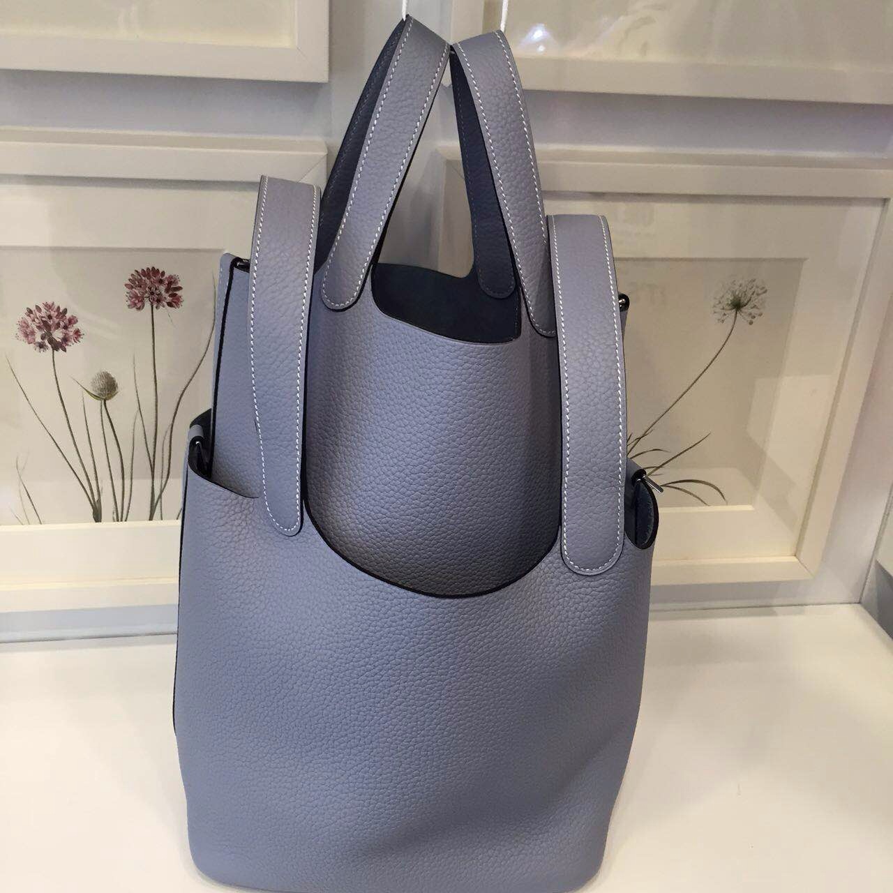 Sale Hermes Picotin Lock Bag J7 Blue Lin Original Togo Leather Ladies&#8217; Shopping Bag