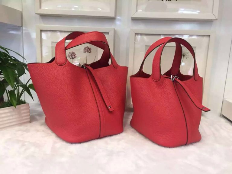 Hermes France Togo Leather Picotin Lock Bag in 2R Peony Red Two Size