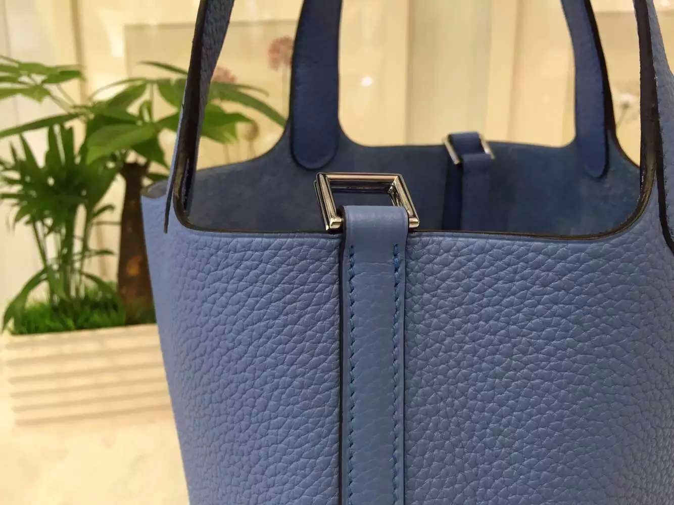 Hand Stitching Hermes Picotin Lock France Tpgo Leather 2T Blue Paradise Ladies&#8217; Tote Bag