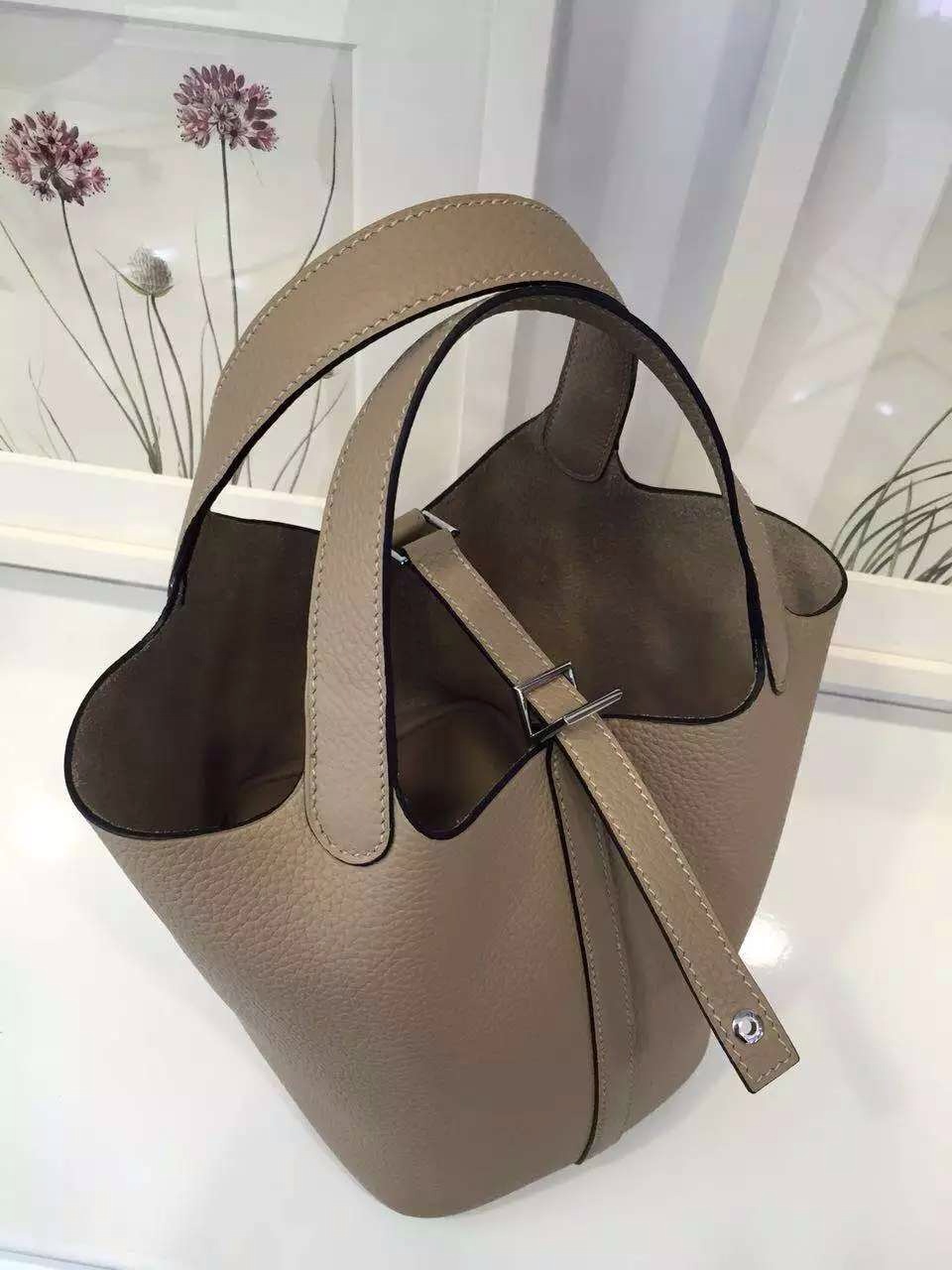 New Fashion Women&#8217;s Bag Hermes Picotin Lock Gris Tourterelle France Togo Leather
