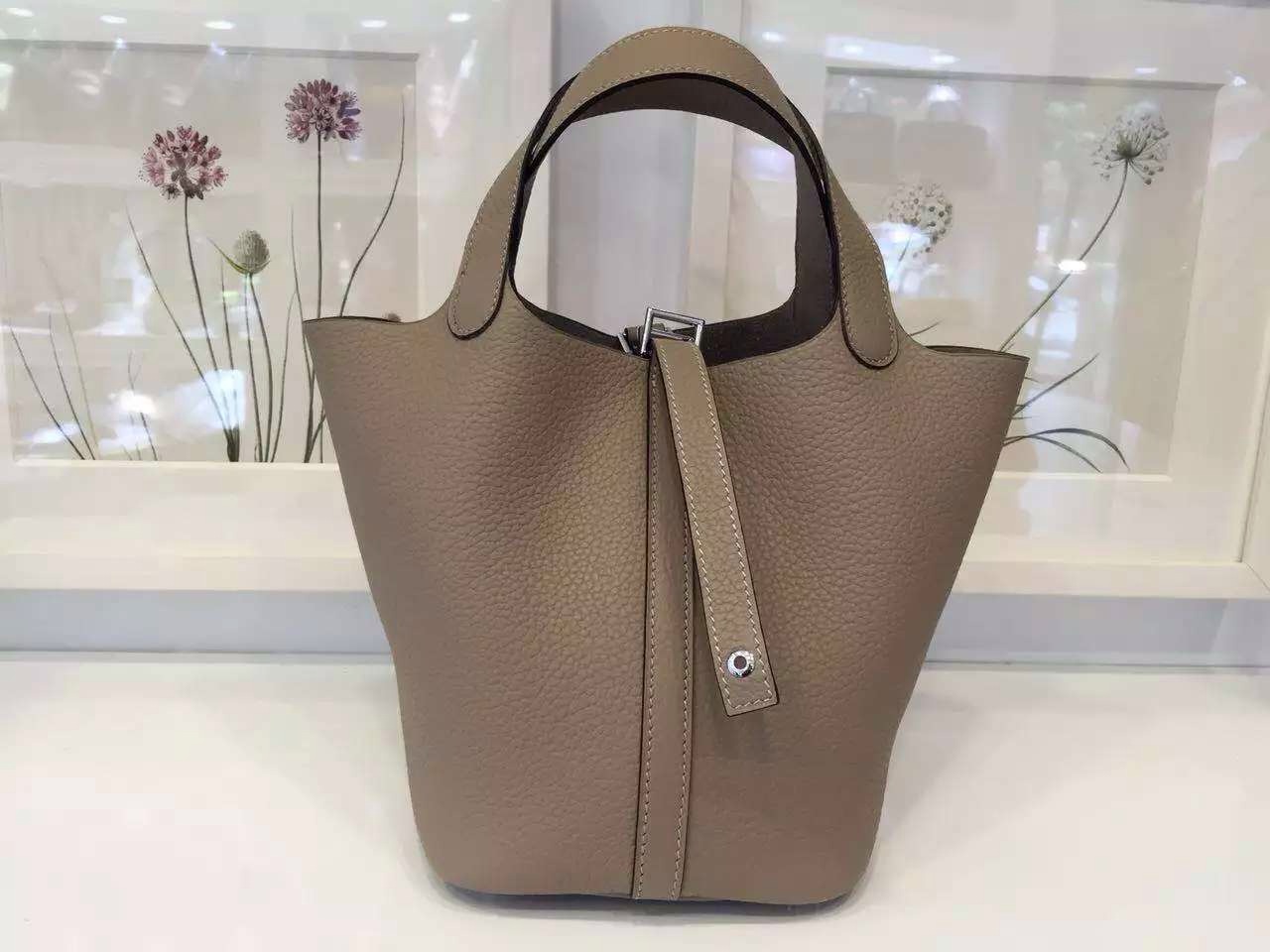 New Fashion Women&#8217;s Bag Hermes Picotin Lock Gris Tourterelle France Togo Leather
