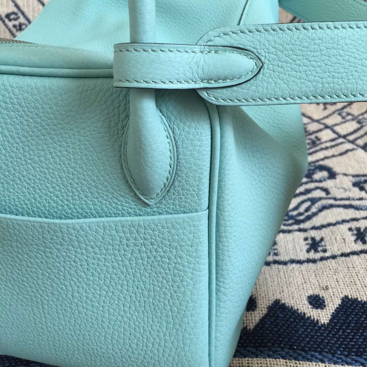 Cheap Hermes Lindy Bag26CM 3P Lagon Blue Togo Leather Ladies&#8217; Handbag