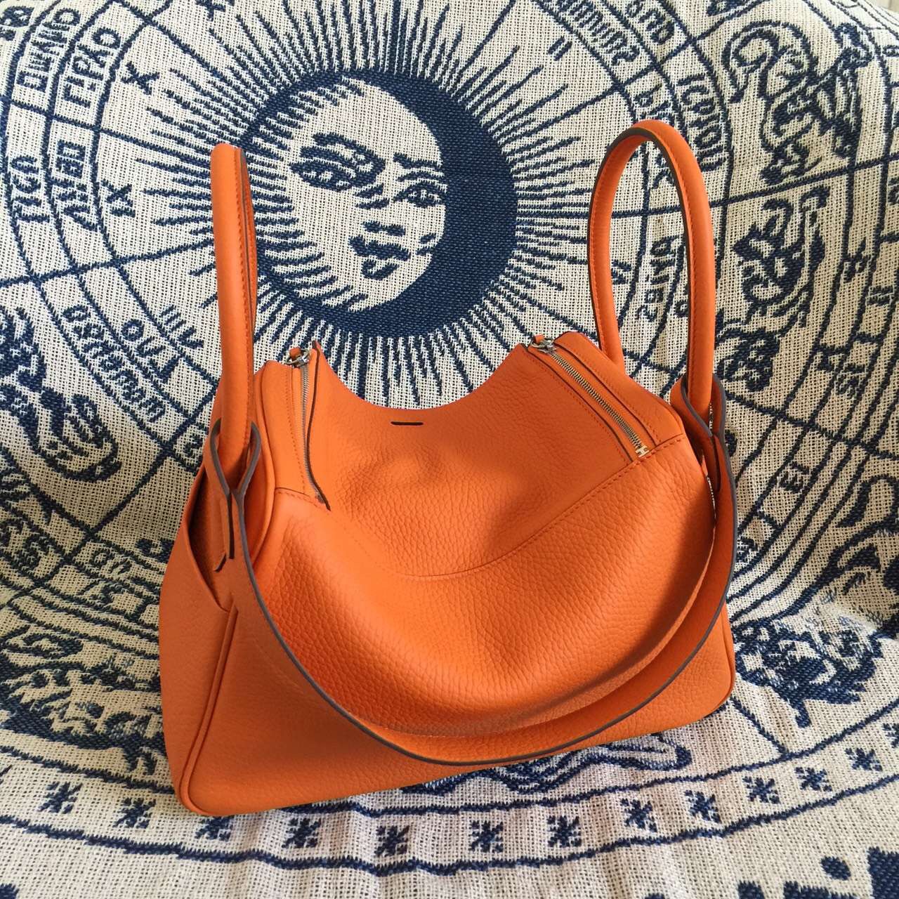 Discount Hermes Lindy Bag 26CM Orange TC Calfskin Leather Women&#8217;s Tote Bag
