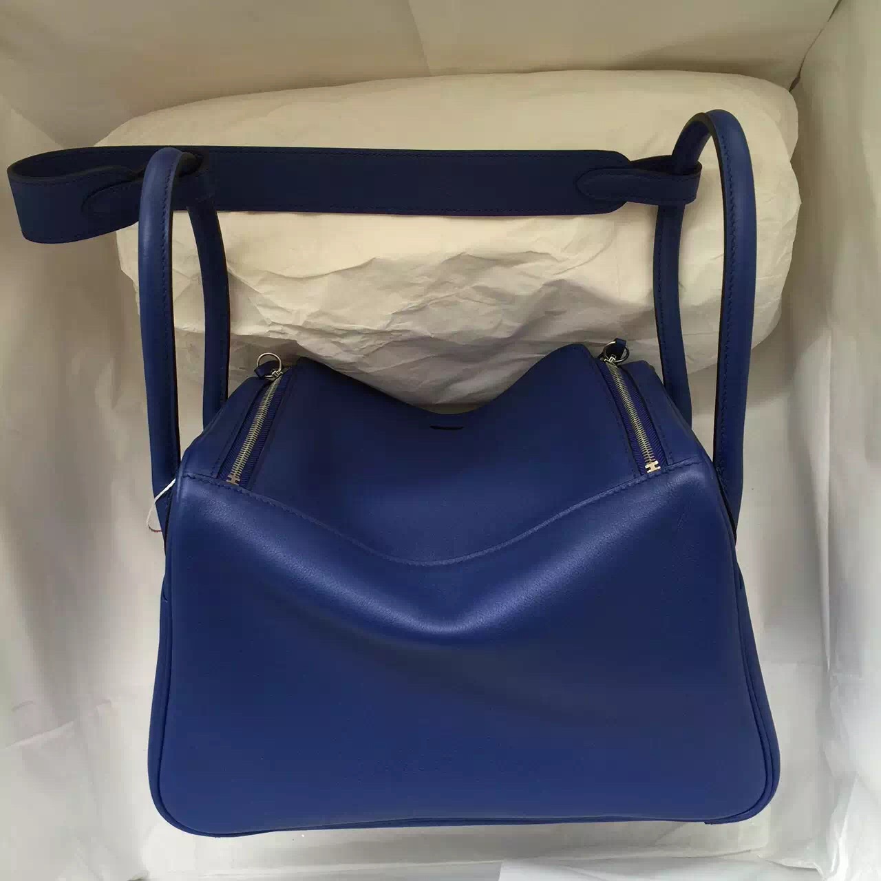 Hermes 7T Blue Electric Swift Leather Lindy Bag26CM Ladies&#8217; Handbag