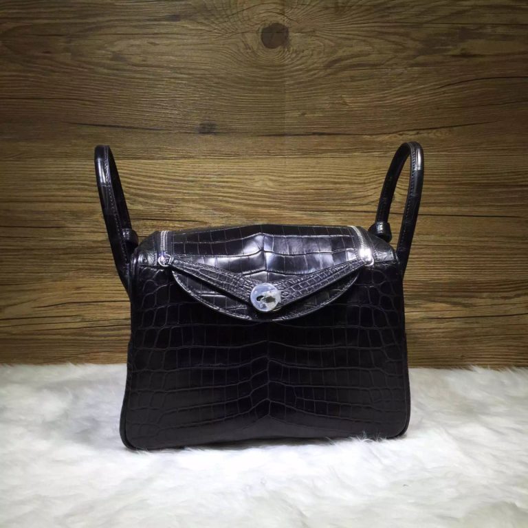 Hermes CK89 Black Crocodile Leather Lindy Bag  26CM Ladies Handbag