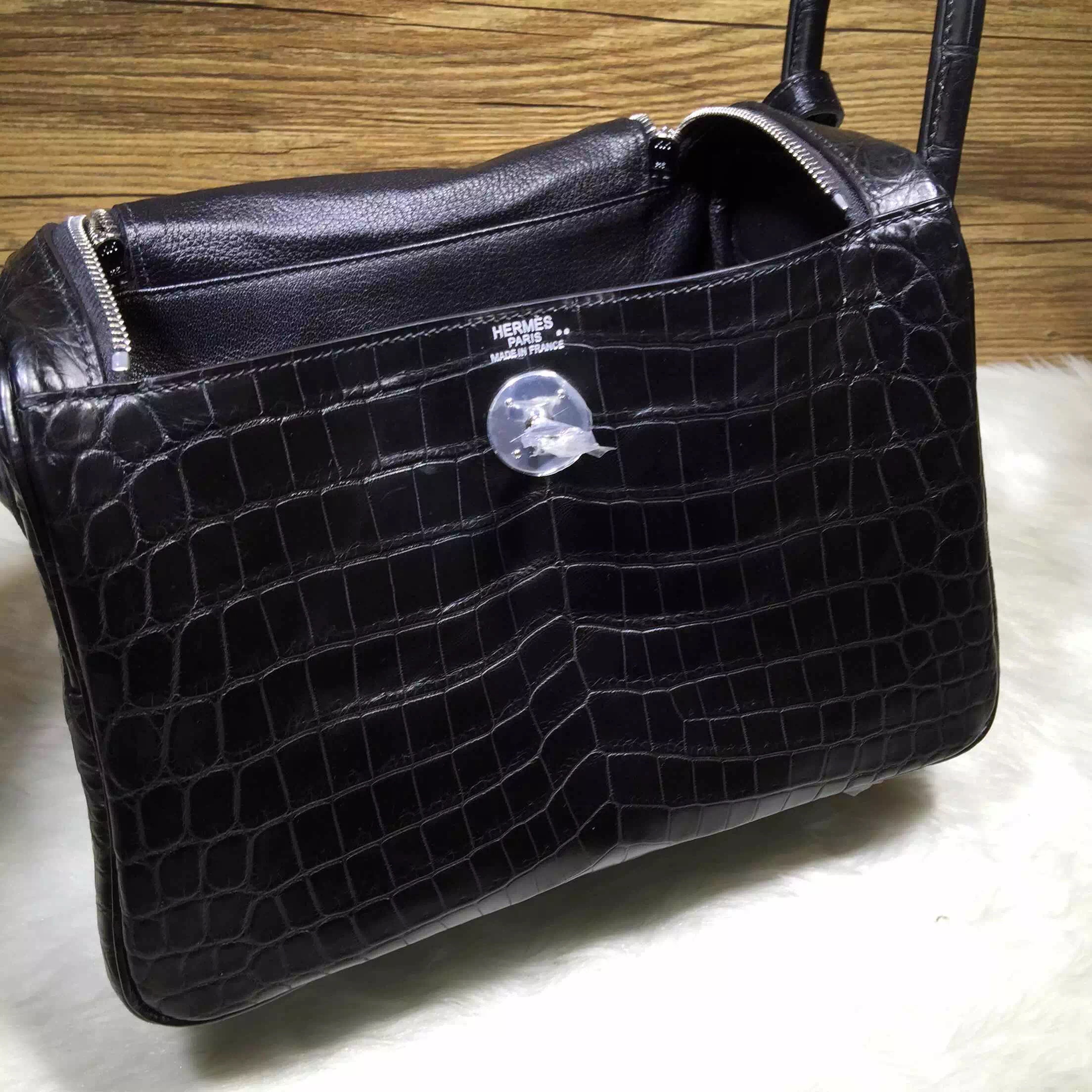 Discount Hermes CK89 Black Crocodile Leather Lindy Bag 26CM Ladies&#8217; Handbag