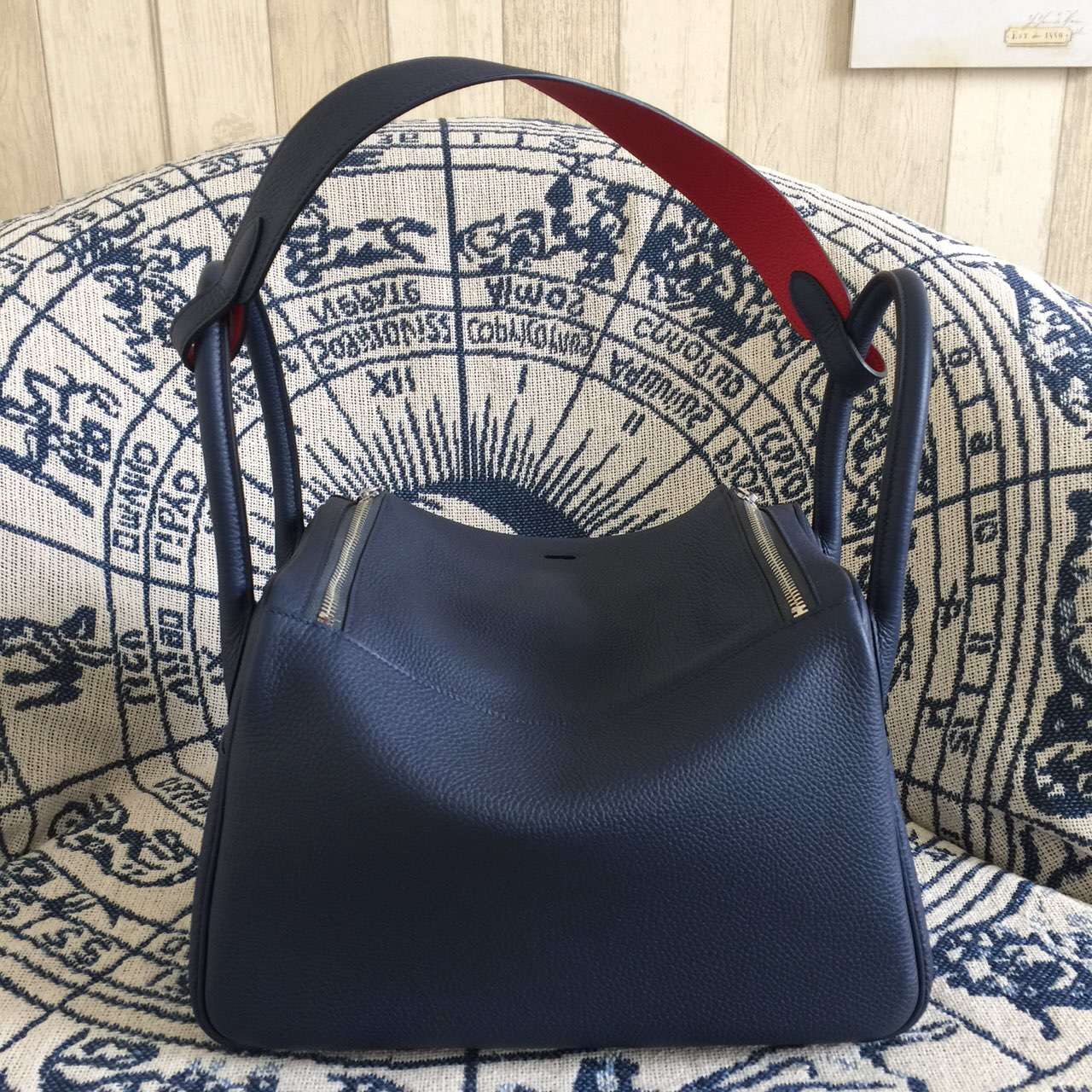 Hermes Lindy Bag30cm 7K Blue Saphir &#038; Q5 Chinese Red Togo Leather