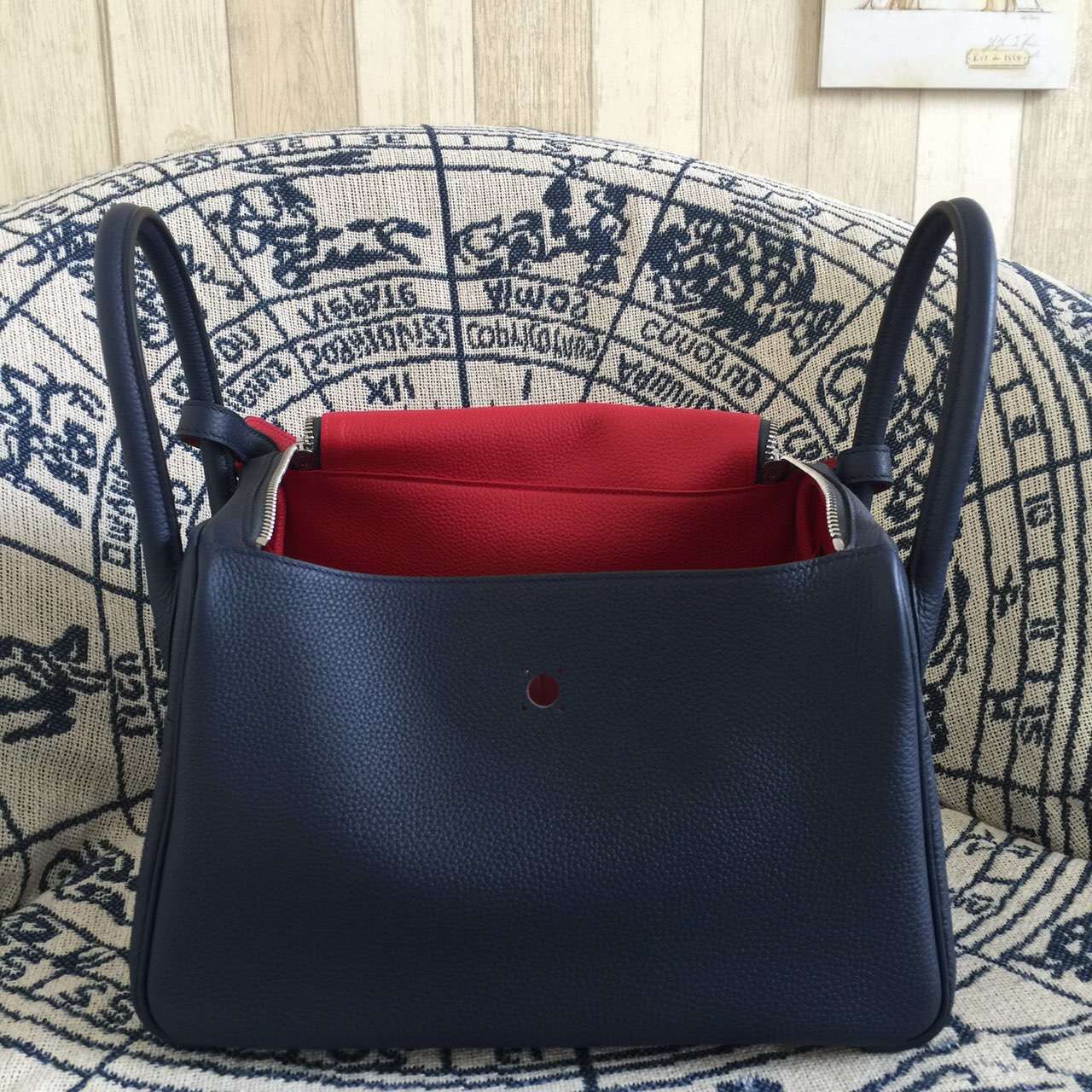 Hermes Lindy Bag30cm 7K Blue Saphir &#038; Q5 Chinese Red Togo Leather