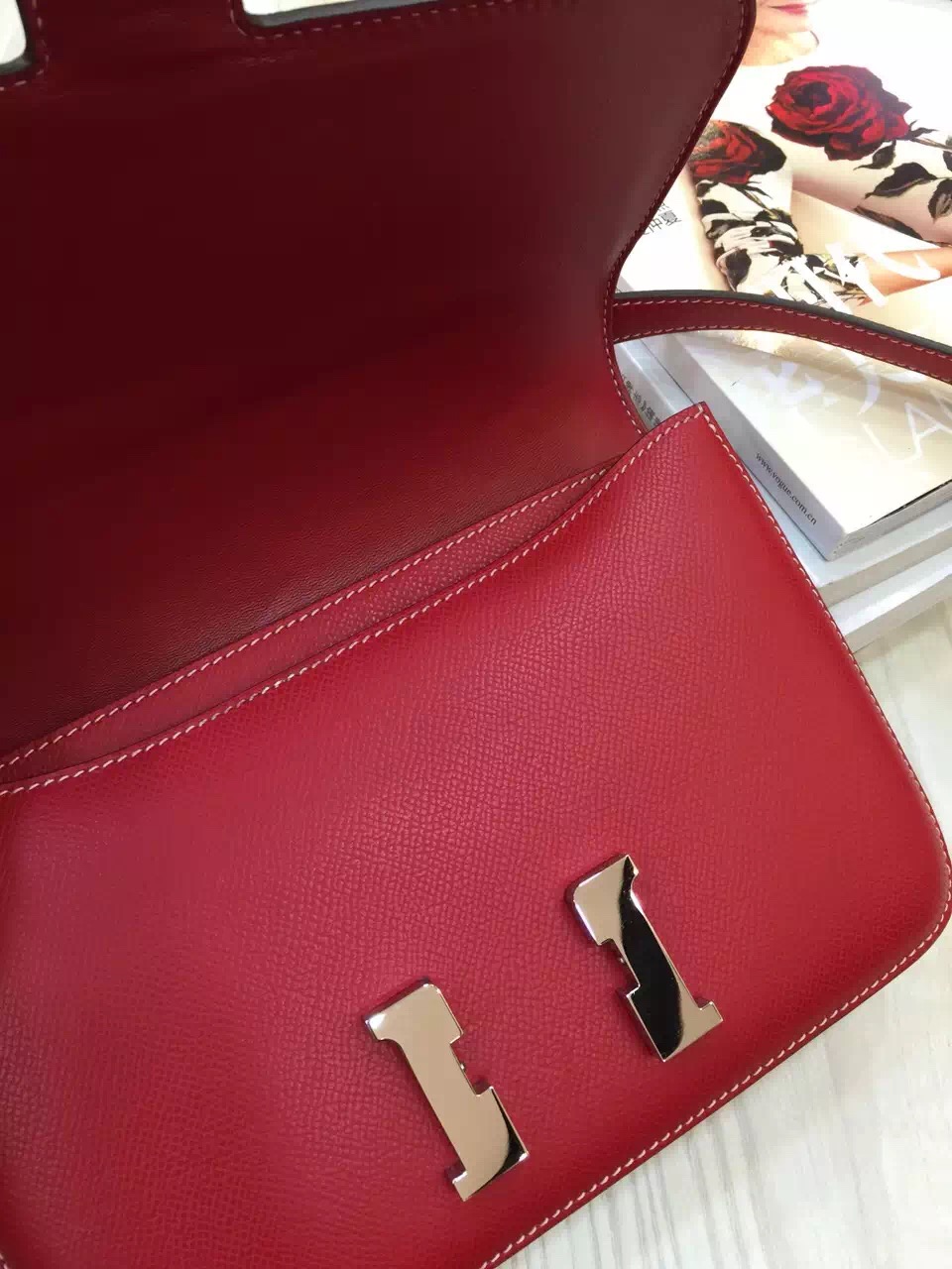 High Quality Hermes Epsom Leather Constance Bag 24CM in Red Color