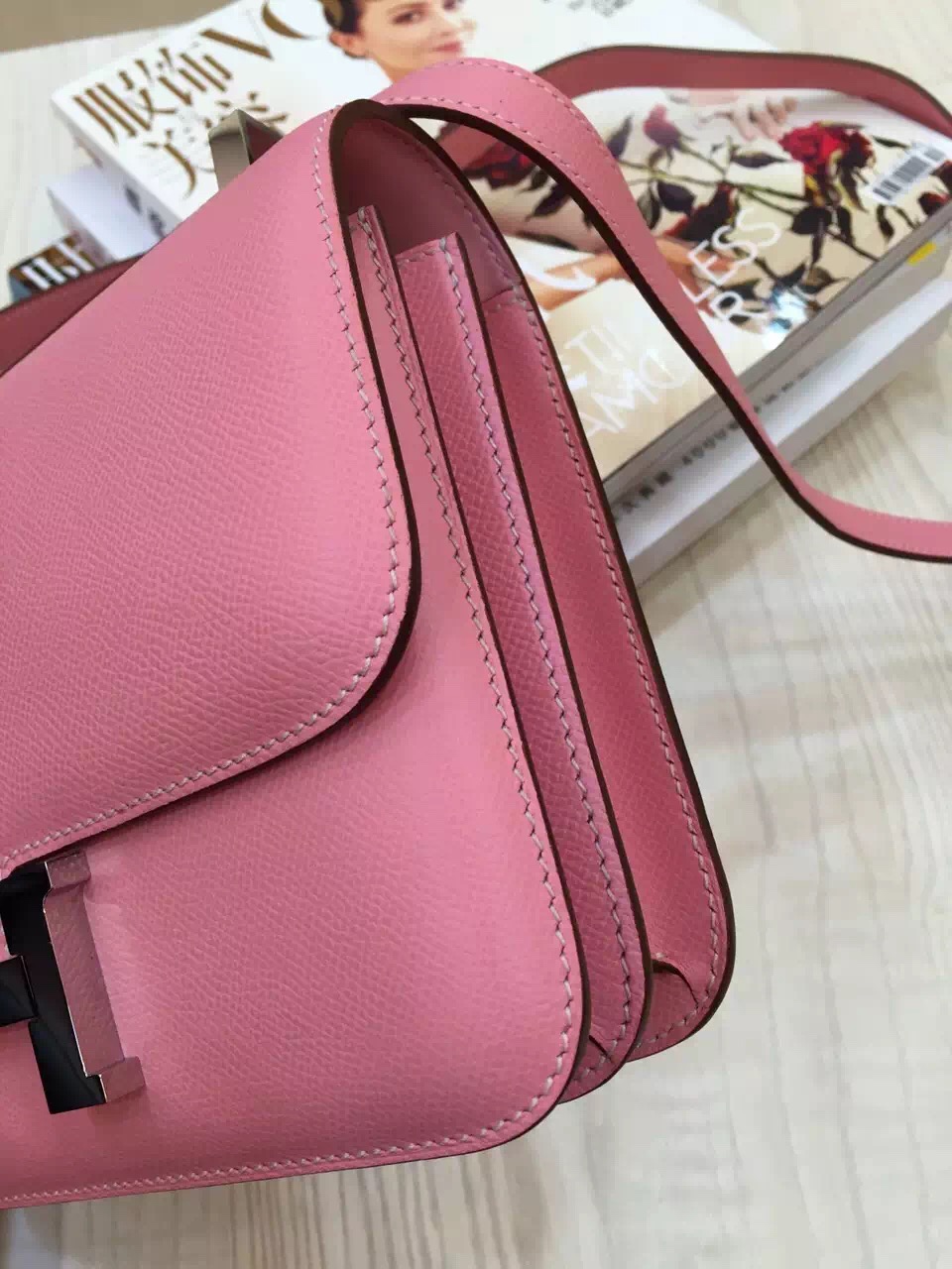 Discount Hermes Pink Epsom Leather Constance Bag 24CM Ladies&#8217; Shoulder Bag