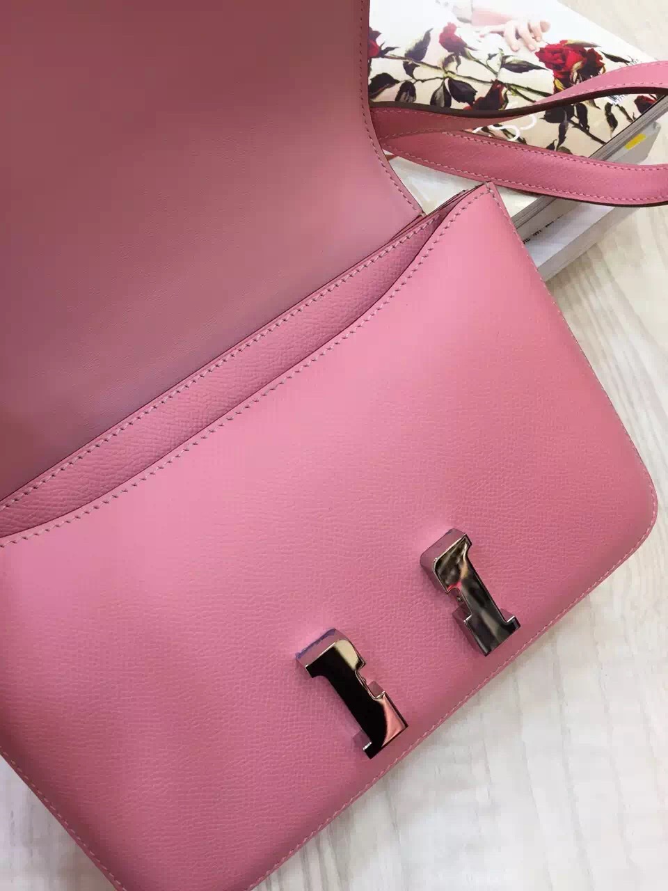 Discount Hermes Pink Epsom Leather Constance Bag 24CM Ladies&#8217; Shoulder Bag