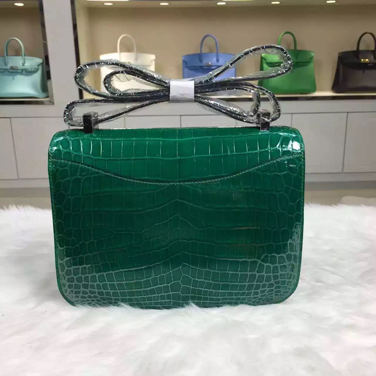 Wholesale Hermes Crocodile Leather Emerald Green Constance Bag24CM Cross-body Bag