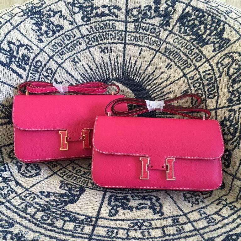 Hermes Hand Stitching E5 Rose Tyrien Epsom Leather Constance Bag 26CM
