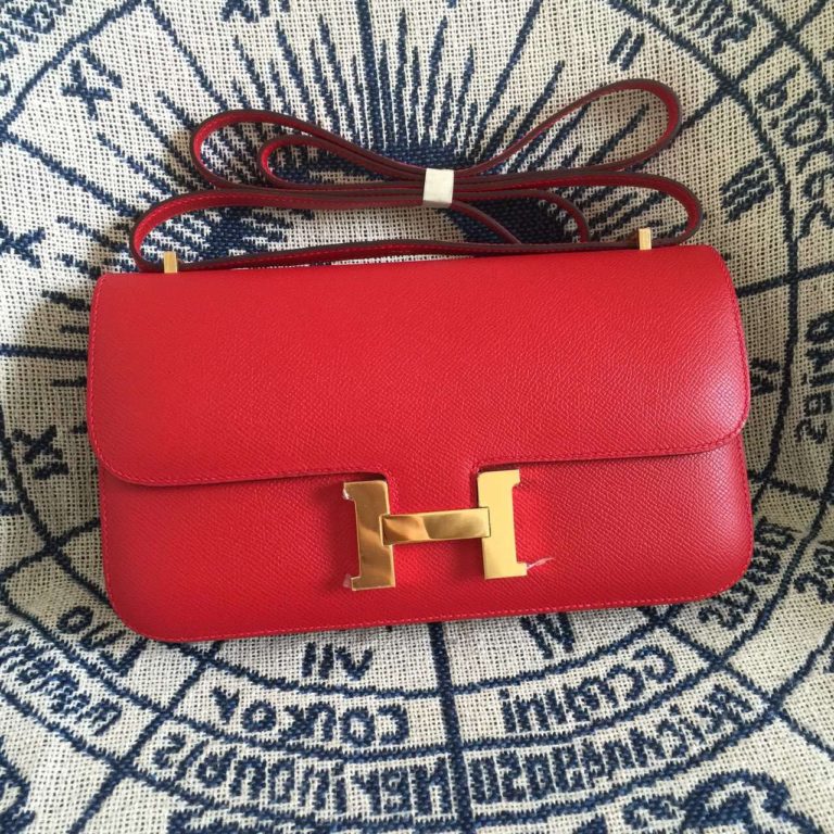 On Hermes Constance Bag Epsom Calfskin Leather in Q5 Chinese Red  26CM
