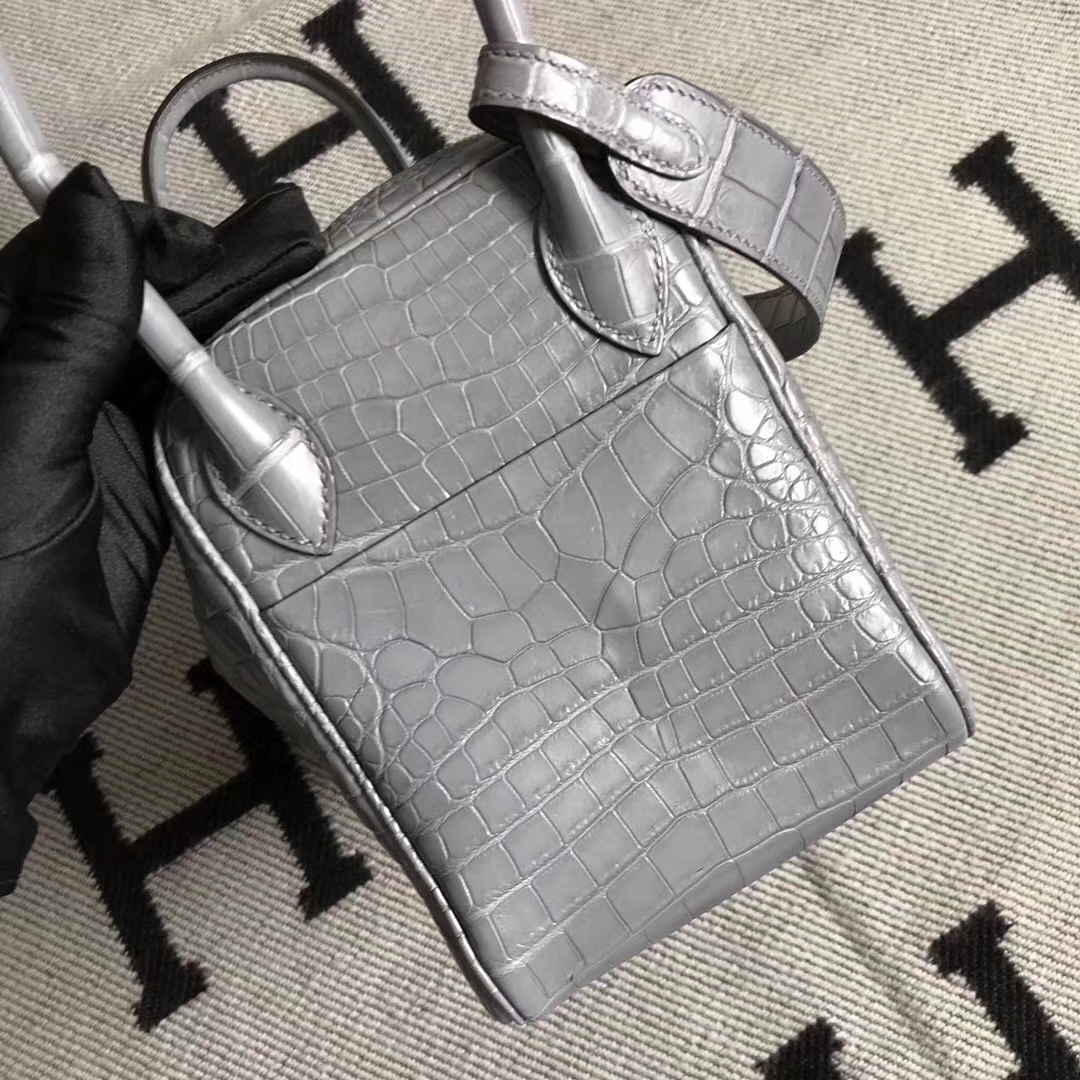 On Sale Hermes Grey Glacier Crocodile Matt Leather Lindy26CM Bag Silver Hardware