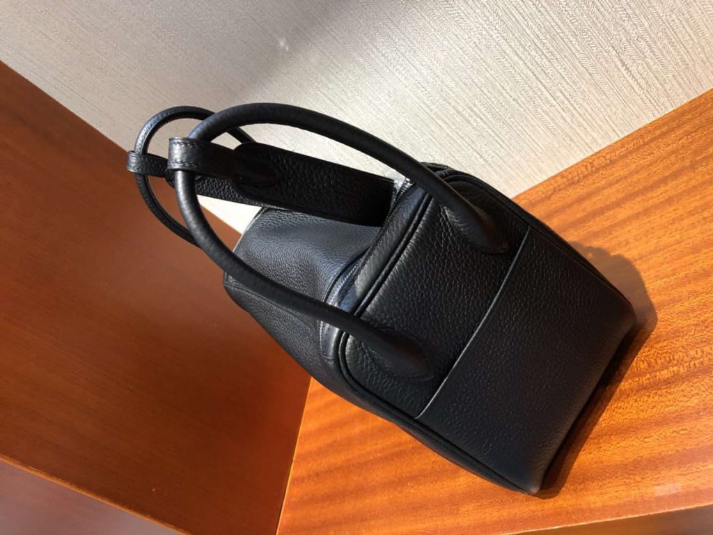 Discount Hermes Lindy26CM Shoulder Bag in Black Togo Calf Orange inner Silver Hardware
