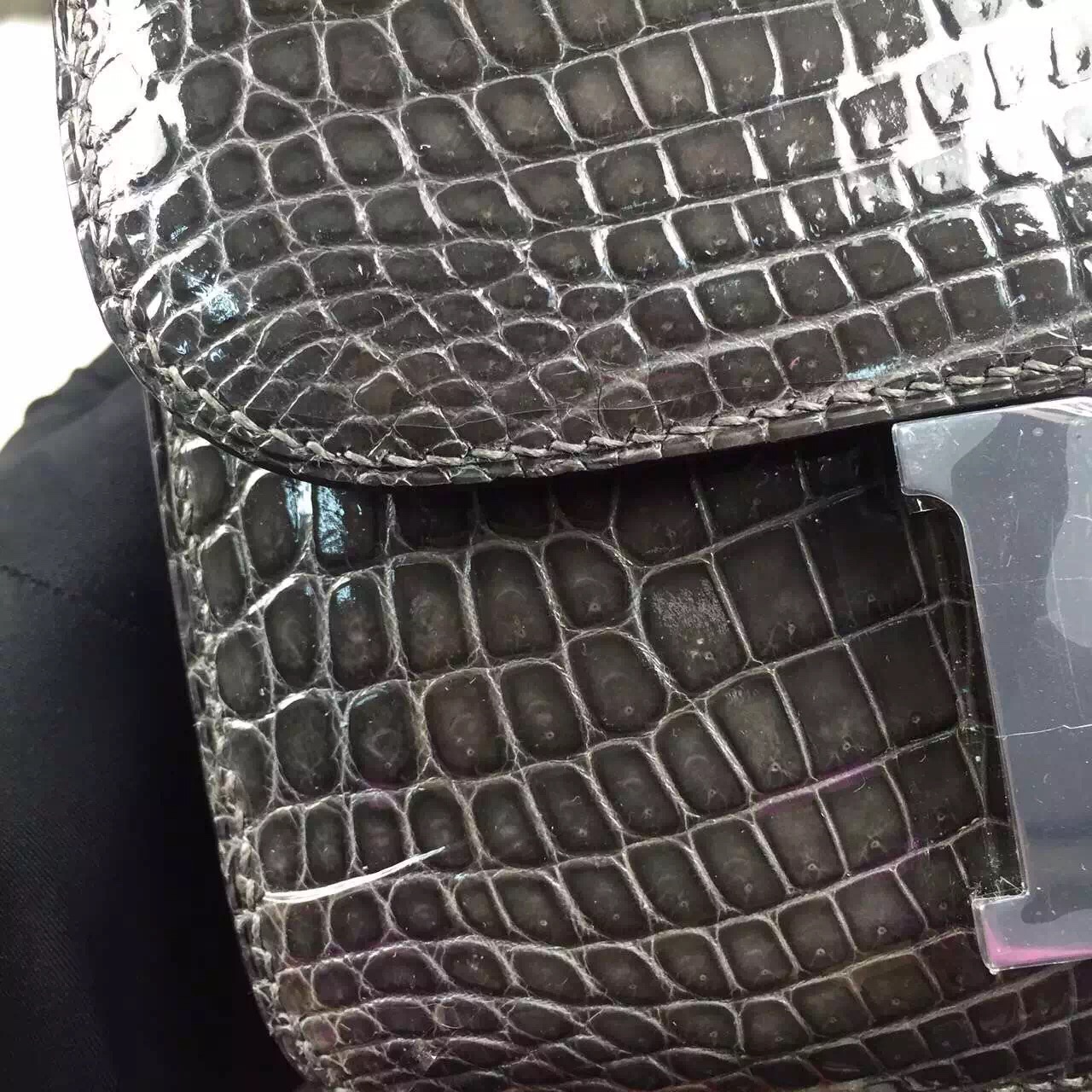 Wholesale Hermes Constance Bag19cm Graphite Grey Crocodile Shiny Leather