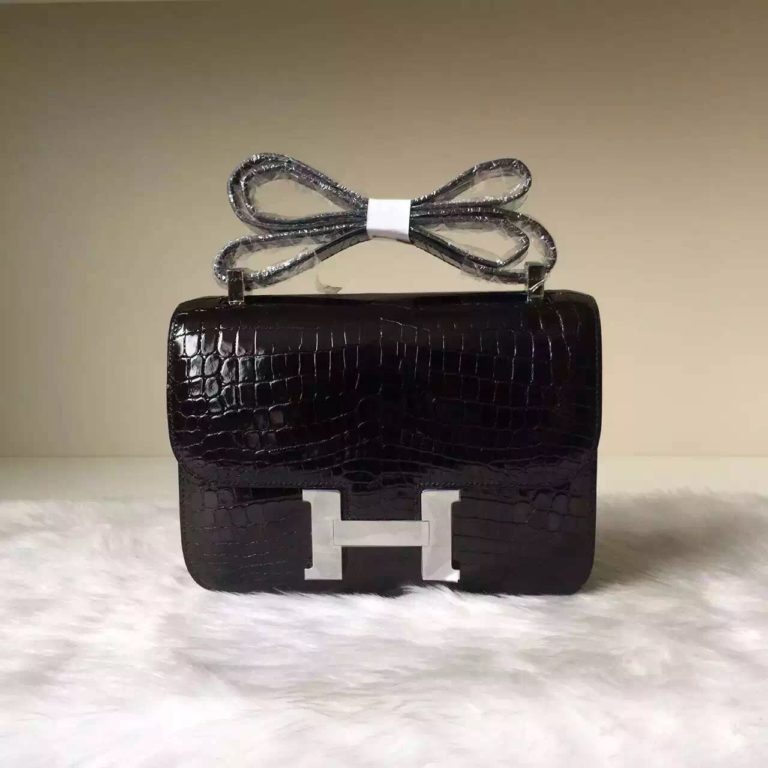 Hermes CK89 Black Crocodile Leather Constance Bag 24CM