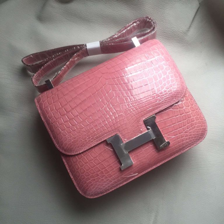 Hermes Crocodile Leather Constance Bag  24cm in Peach Pink
