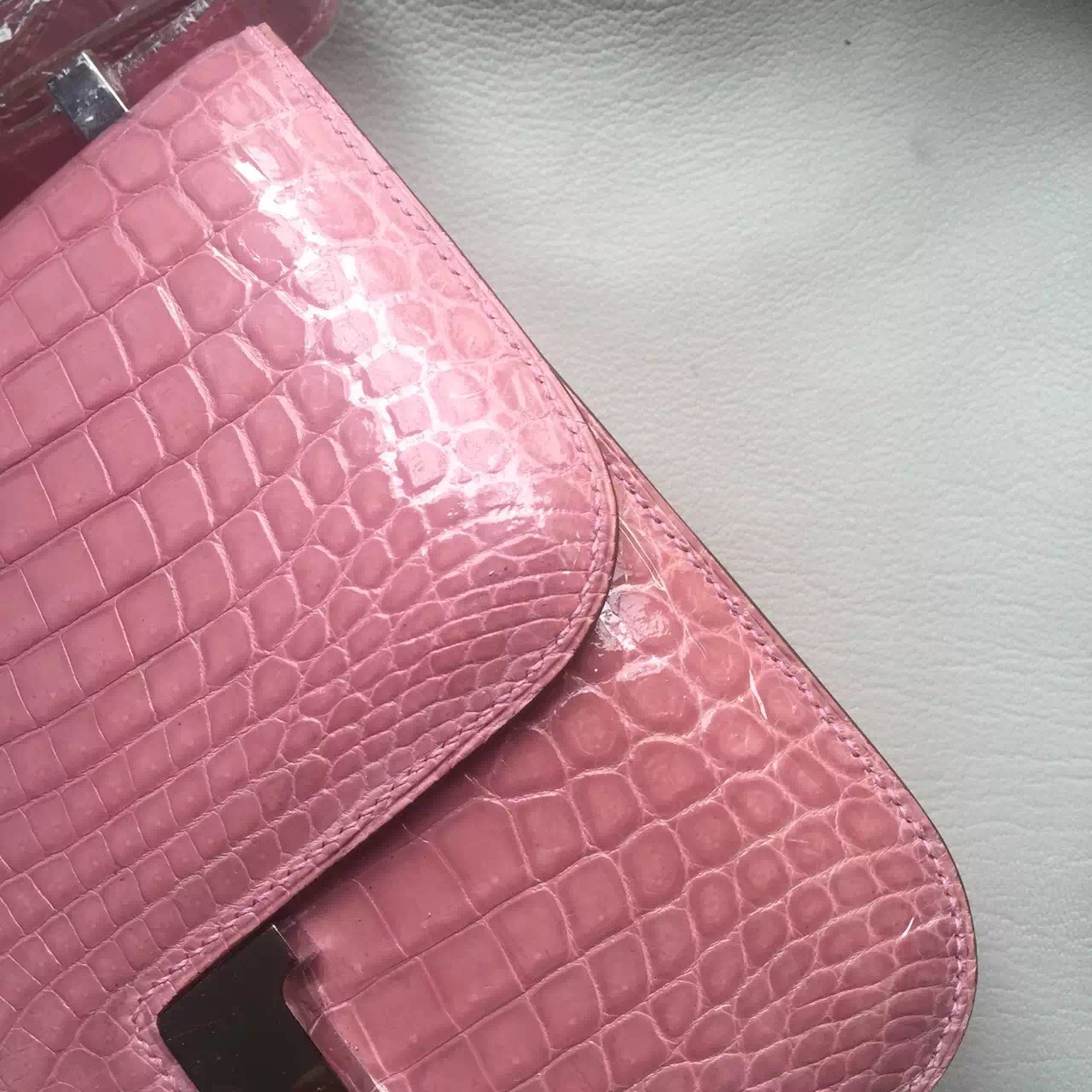 Pretty Hermes Crocodile Leather Constance Bag 24cm in Peach Pink