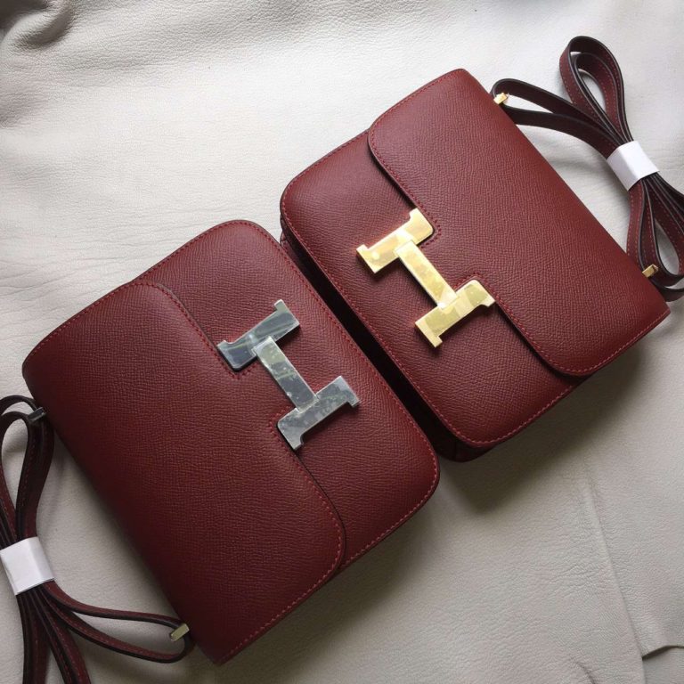 Hermes Epsom Calfskin Leather Constance Bag 19cm in  Hermes Red