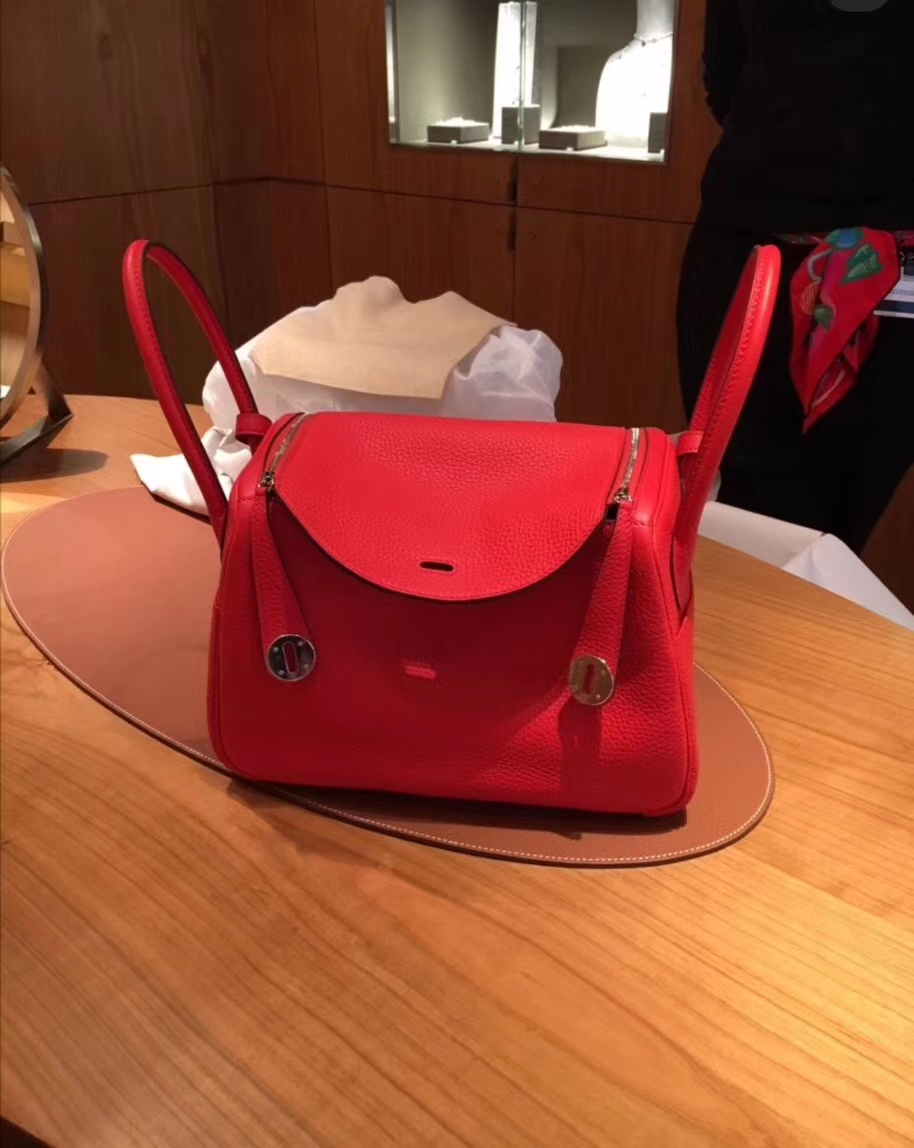Pretty Hermes S5 Rouge Tomate Togo Calf Lindy26CM Bag Silver Hardware