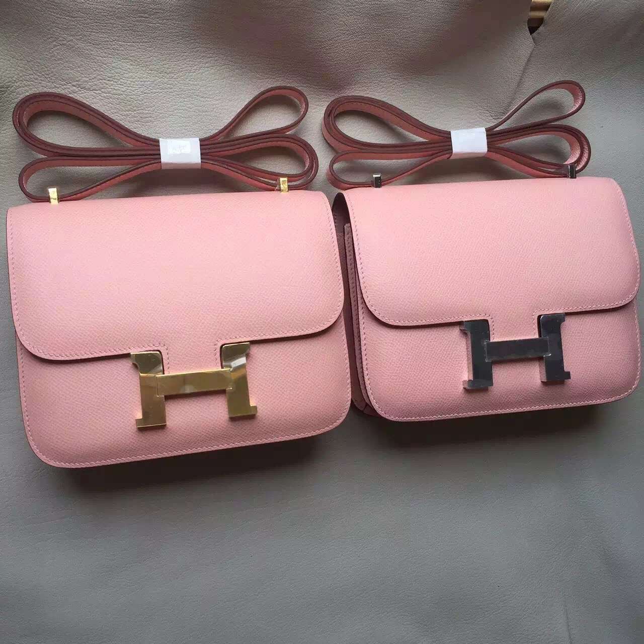 Wholesale Hermes 3Q New Pink Epsom Calfskin Leather Constance Bag19cm