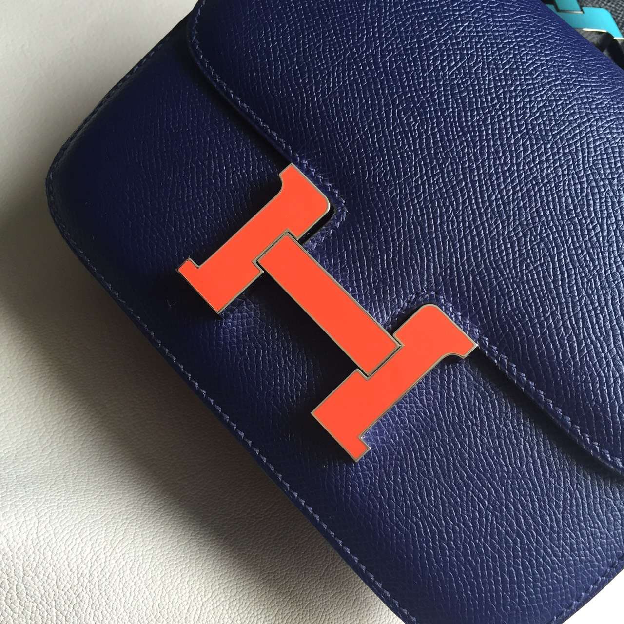 New Hermes 73 Blue Saphir/8V enamel Buckle Epsom Leather Constance Bag19cm