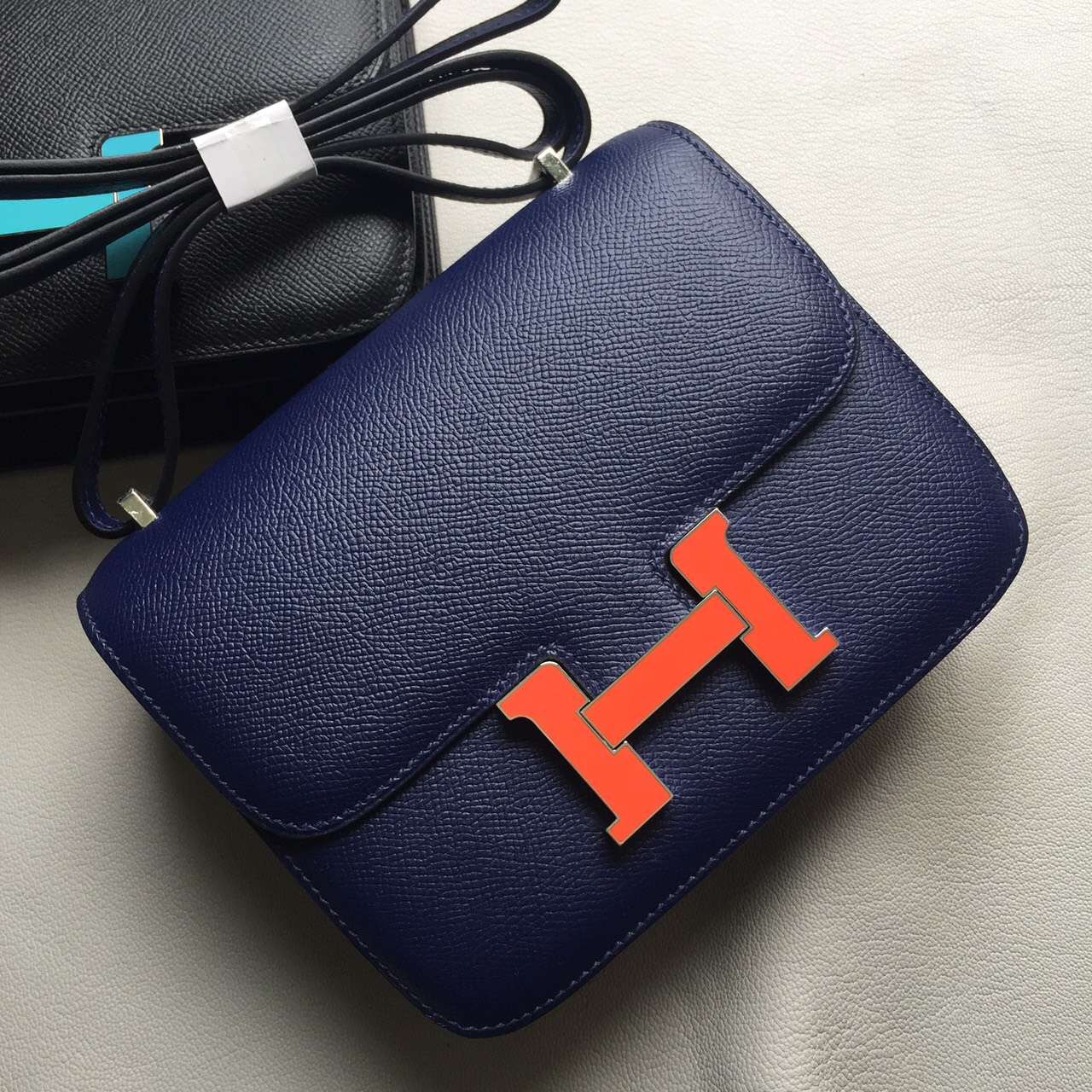 New Hermes 73 Blue Saphir/8V enamel Buckle Epsom Leather Constance Bag19cm