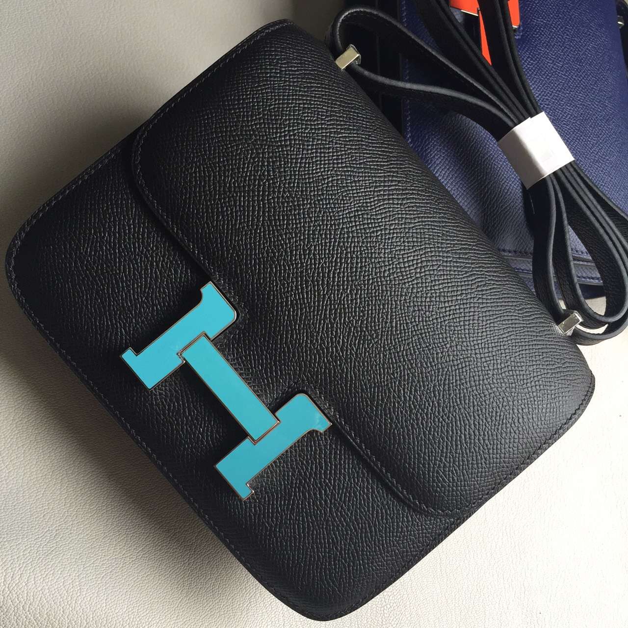 Discount Hermes Black Epsom Leather Constance Bag19cm Blue Enamel Buckle
