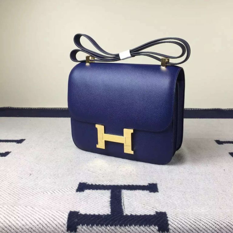 Popular Hermes 7K Blue Saphir Epsom Calfskin Leather Constance Bag 24cm