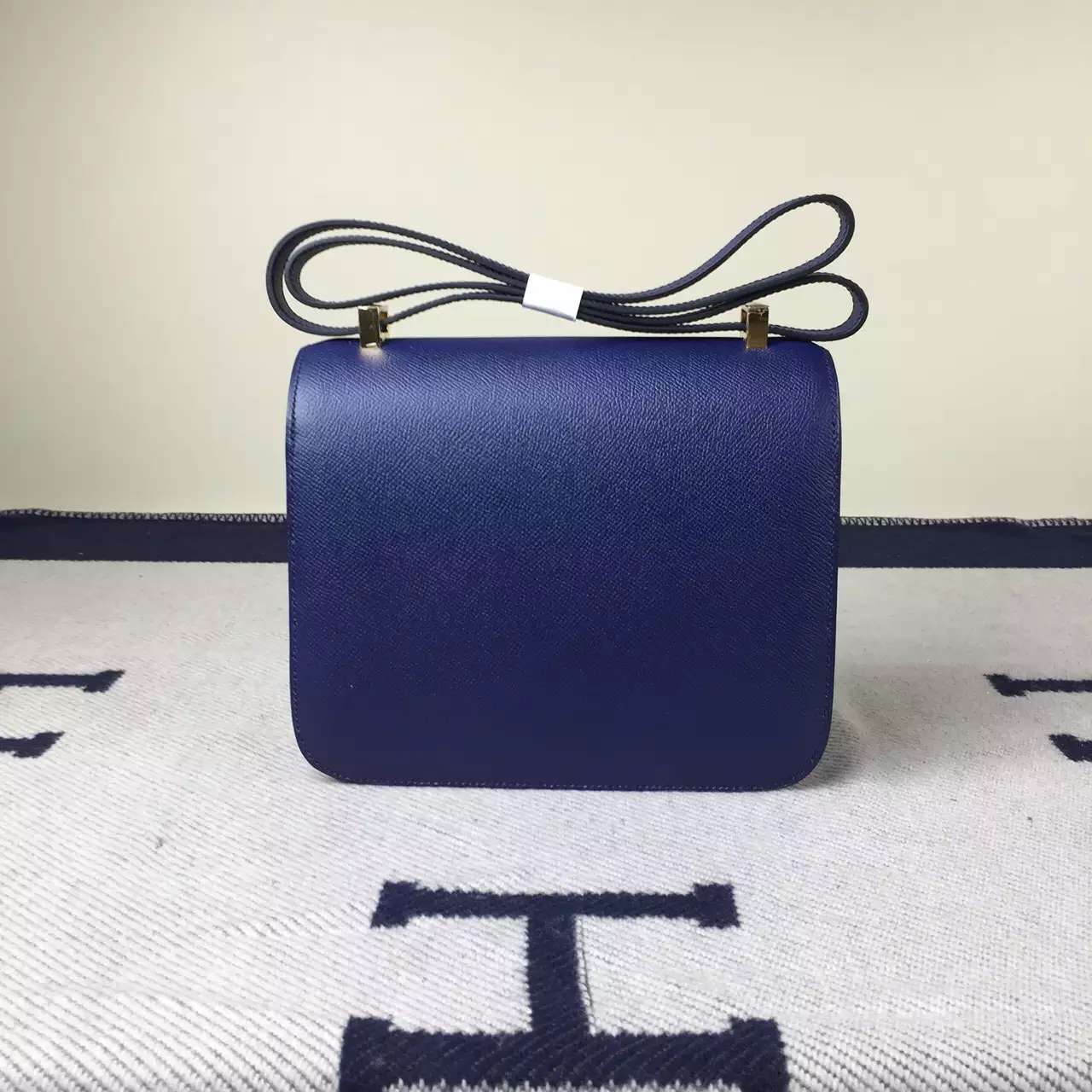 Popular Hermes 7K Blue Saphir Epsom Calfskin Leather Constance Bag24cm