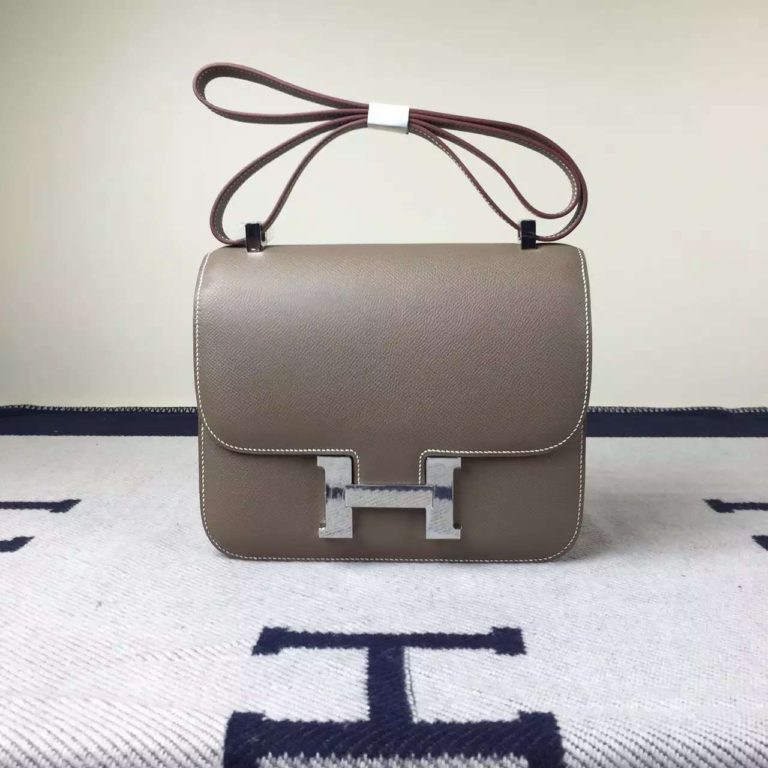 Hermes Epsom Calfskin Leather Constance Bag 24cm in Etoupe Grey