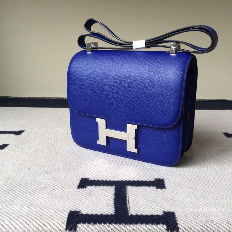 Hermes Epsom Calfskin Leather Constance Bag 24cm in 7T Blue Electric