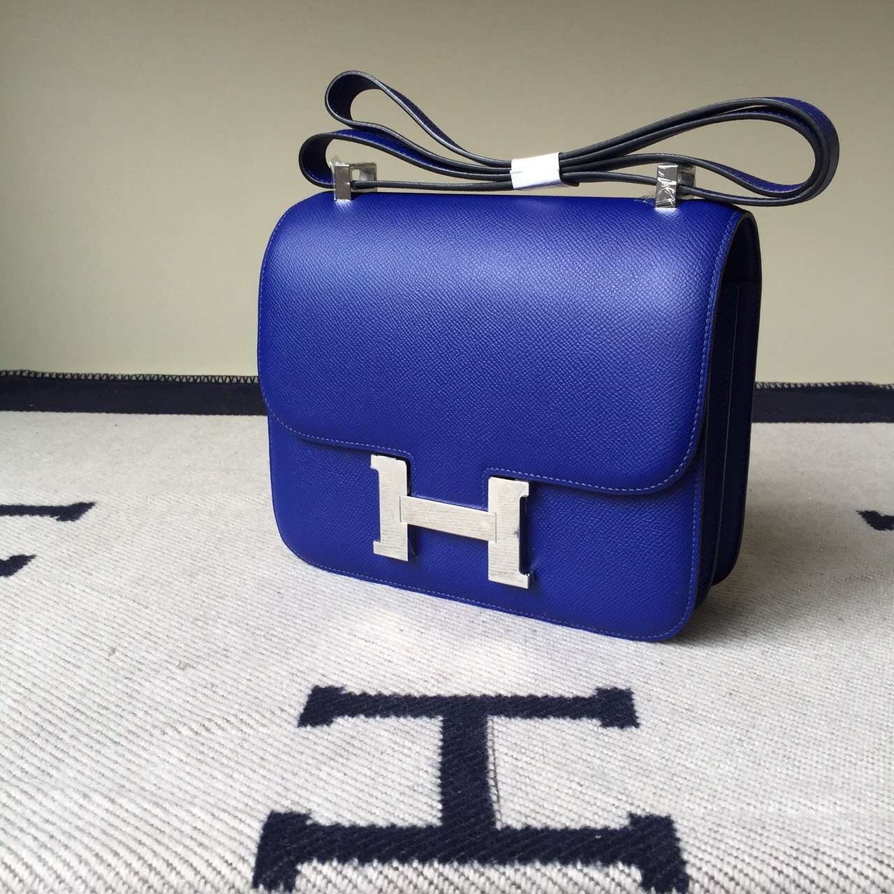 Hermes Epsom Calfskin Leather Constance Bag24cm in 7T Blue Electric